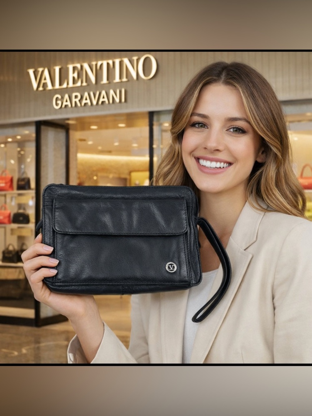 Valentino Garvani 100% Leather Les Sacs Vtg 80s Italy Clutch Wristlet Black ~$3K